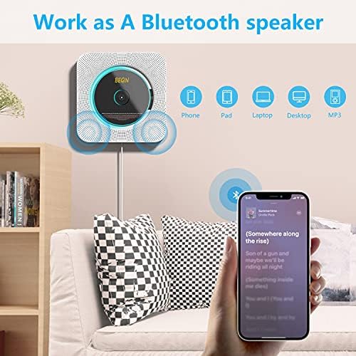 Преносен ЦД плеер AONCO, Bluetooth Wall Mountable CD Music Player Home Audio Boombox со далечински управувач FM радио вградени