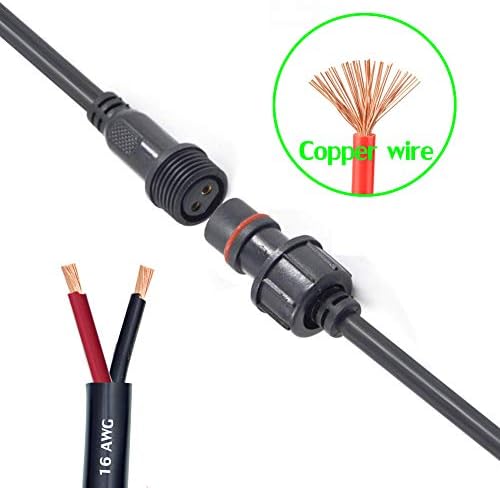 Qofowin 2 жица водоотпорен конектор, 2pin машки женски приклучок LED конектор, со 16AWG IP68 20см продолжен кабел за автомобил, брод,