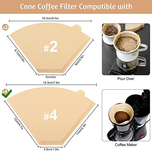 Филтри за кафе 4,200 брои филтри за еднократна употреба кафе 8-12 чаша, без испуштање, неискажани филтри за природно кафе 4 конус