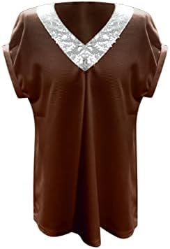 Бохо облека за жени дами модерна удобна цврста боја сребро V вратот кратки ракави маички туники за жени