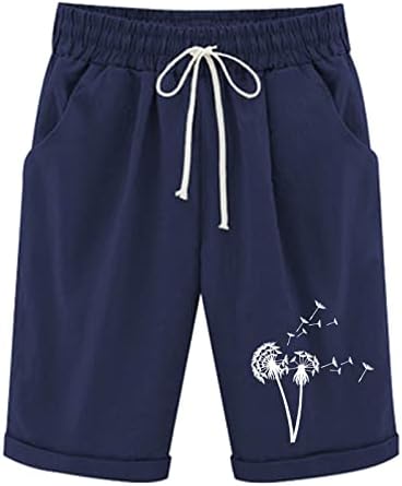 Печати Бермуда шорцеви женски колено должина летни обични шорцеви со дрес со длабоки џебови дневни долги шорцеви атлетски шорцеви