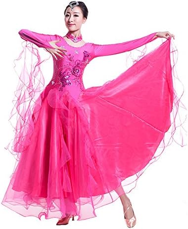 Zooboo матурска сала за танцување фустани танцувајќи модерна мазна валцерка танго забава латински замав фустан со долг ракав за жени