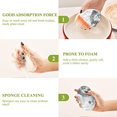 Алаза Греј мермер принт природни сунѓери кујнски целулоза сунѓер за миење садови за миење бања и чистење на домаќинства, не-крик и еко пријателски,
