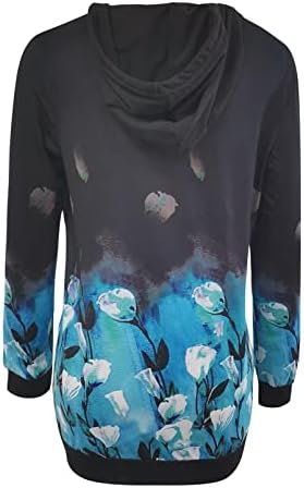 Fmchico женски цветни дуксери џемпери долги ракави влечејќи обични врвови на пулвер, џебови со џебови s-xxl