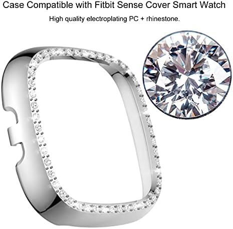 Hujiooo Case компатибилен со заштитниот екран за Fitbit Sense Smart Watch Bling Diamond PC Cover за Fitbit Versa 3 Bumper Frame Women