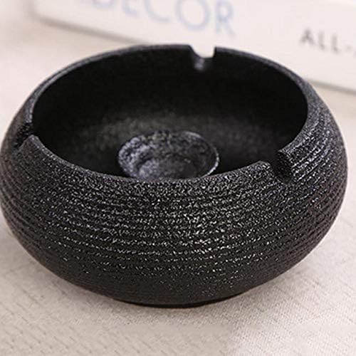 Mxiaoxia Ретро керамички пепелник црн чад без чад со капакот ， цврста боја на пепел за домашни украси креативни додатоци за пушење