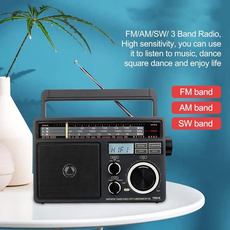 XDCHLK AM FM SW преносно аналогно радио со дигитален MP3 плеер гласен волумен голем звучник идеален за дома