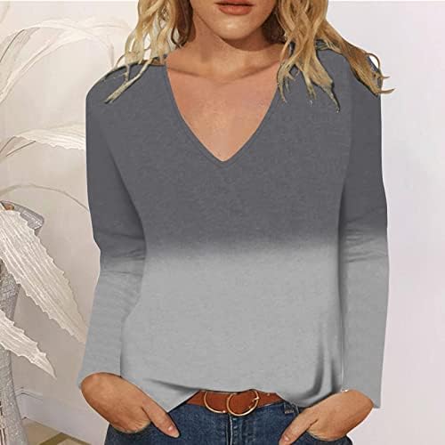 Врза за боја, долга ракав, жени, женски обичен лабава лабава врат за печатење со долги ракави маица маица врвови печатена блуза