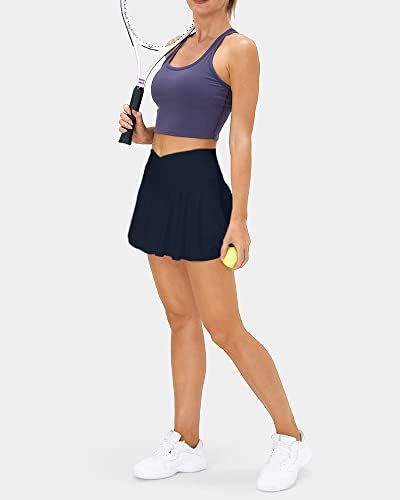 Aurgelmir Womens 2 во 1 плетенка кросовер тенис здолниште со високи половини за голф, проточни здолништа со шорцеви џебови