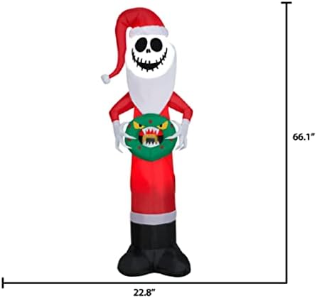 Кошмар пред Божиќ Jackек Скелингтон високи 5,5 метри висок надувување на надувување на костумите во Дедо Мраз држејќи чудовиште