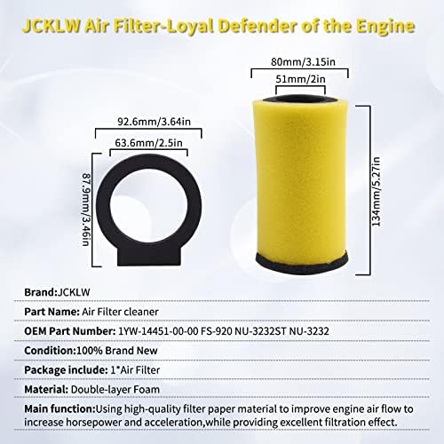 JCKLW Air Filter 1YW-14451-00-00 FS-920 Compatible with Yamaha Kodiak 400 YFM400 4x4/Timberwolf 250/Big Bear 350/Moto-4 350 250