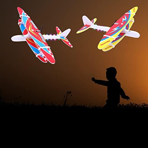 2 Пакет Авион Играчка, Пена Авиони Отворено Играчки За Деца Момчиња, Фрлање Пена Едрилици Авион &засилувач; LED Светла Електрични Авион Активности