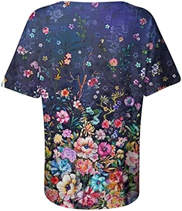 Маици со кратки ракави за жени, женски сценски цвеќиња печатени врвови на летни графички маички за летни графички маички