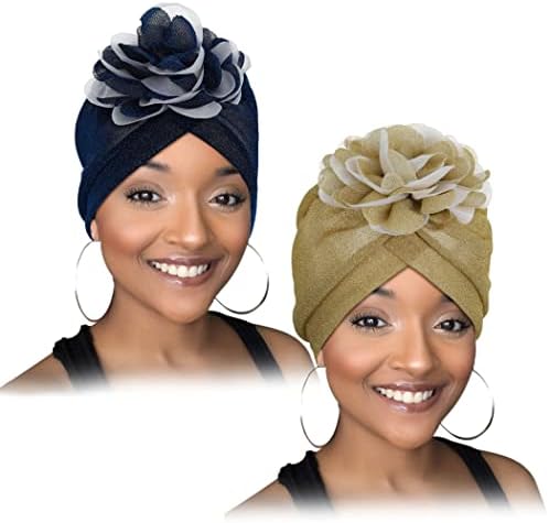 Urieo 2 парчиња жени турбански цветни капачиња сјај за глава капаче еластична гравче за глава