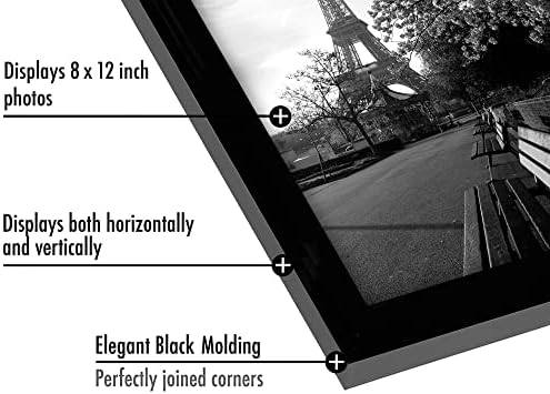 AmericanFlat 8x12 Рамки за слики во црна боја - сет од 2 - инженерско дрво со стакло отпорно на тресење - хоризонтални и вертикални формати за