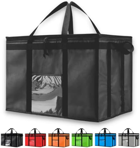 NZ Home 3XL изолирана торба за испорака на храна и купување намирници со патент, црно