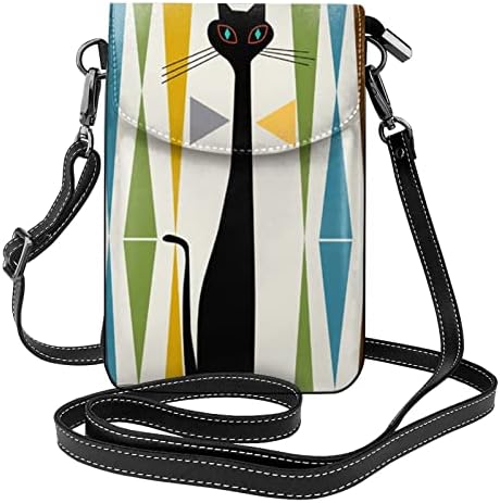 Современа уметност мачка со модерна мачка со мала уметност мачка со слотови за кредитни картички, допир на екран на допир мобилна торба-нано
