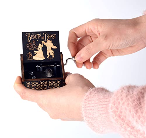 DDJBDB Beauty and The Beast Music Box, 18 Note механизам Антички врежан дрвен рачен чудак за занаетчиски кутии, подарок за роденден