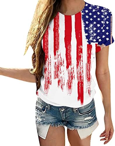 4-ти јули кошули женски американско знаме лето кратки ракави на маици со врат starsвезди starsвезди лабави вклопени удобни празнични маички врвови