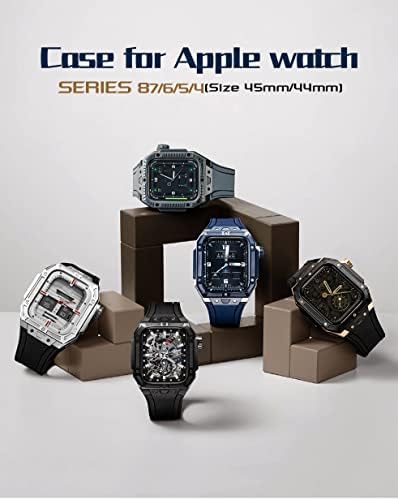 Екинс Комплет за модификација на куќи за луксузни јаглеродни влакна за Apple Watch 45mm Viton Watch Band For Iwatch 7 8 Ultra 45mm замена за замена