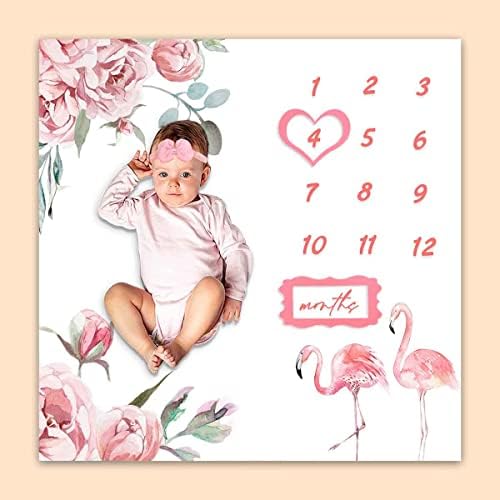 Месечно ќебе за бебиња Phmojen Baby, розово фламинго цветен раст на табелата за бебиња, 47 x47 Новородена фотографија од 1 до 12 месеци вклучува