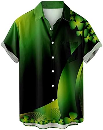 Менс ирски врвови на д. Денот на д. Патрик, двојно кратко ракав, хавајски копче до кошули Детелина Детелина печатени маици