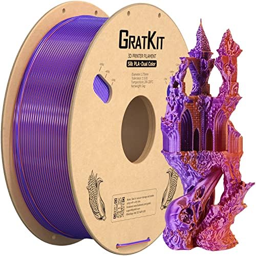 Gratkit Silk Dual Color Pla Filament, Coextrusion PLA FILAMENT 1.75mm, -0.03mm, 1kg/ролна, свилена PLA виолетова и портокалова боја