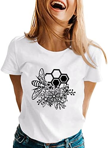 Miashui долга ракав кошула жени жени пролетни летни пчели печатени кратки ракави o вратот маица со долги ракави спандекс кошула