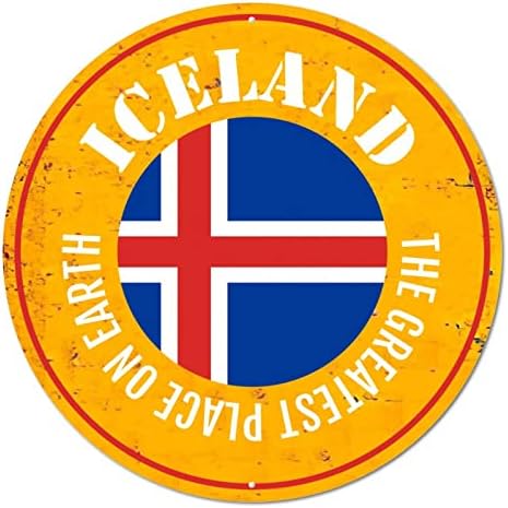 Тркалезен метален знак Плакета Патриотска Исланд Кантри знаме Најголемото место на носталгичниот wallиден знак на Земјата Плакета
