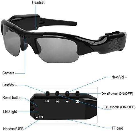 Очила за фотоапарати Rerbo, очила за сонце од Bluetooth 1080p паметни очила за фото и видео на отворено спортско снимање, поддржува до