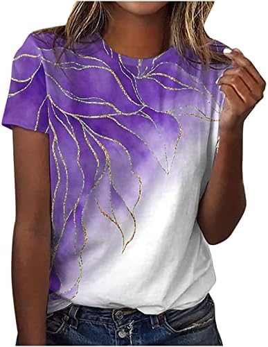 Графички маици за жени 2023 летни кратки ракави врвови облечени случајна блуза опуштена вклопена тркалезна врата симпатична врвна маичка