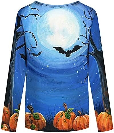 NaRHbrg Womens Halloween Blouse Tops Casual, Womens 3/4 Sleeve Tops Cute Cat Pumpkin Print Tee Shirts Casual Loose Shirts