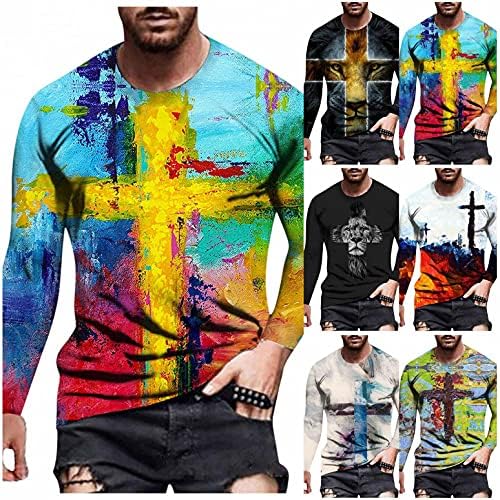 XXBR војник со долги ракави маици за мажи, 3Д улична вера Исус крст лав печати атлетски тренингот обичен мета врвови