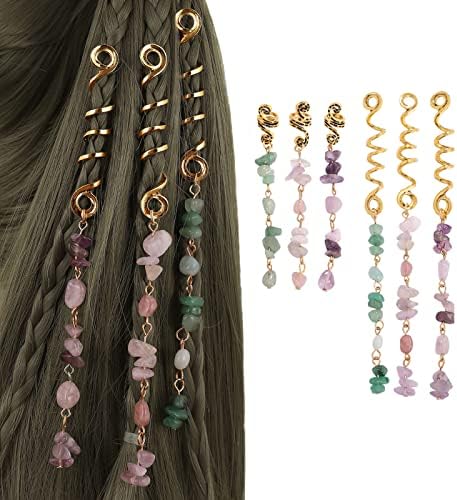 6 Пакувајте Накит За Коса Со Приврзок Од Природен Камен Во Боја За Плетенки, Додатоци За Кристални Дредови Шарм За Коса За