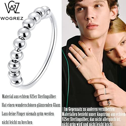 Прстен за вознемиреност кај жени мажи, 925 Стерлинг сребрени фигури прстени за анксиозност против анксиозност со монистра вртеж за прстен за