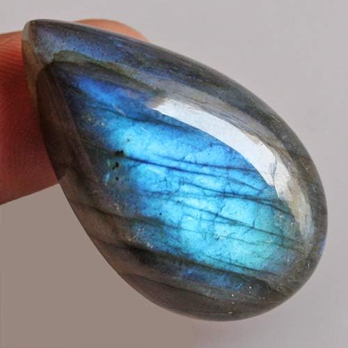 Сребрена природна лабрадорит кабохон сина големина на оган 36x21x10 mm приврзок накит Изработка на скапоцен камен, тоа му овозможува на вашето