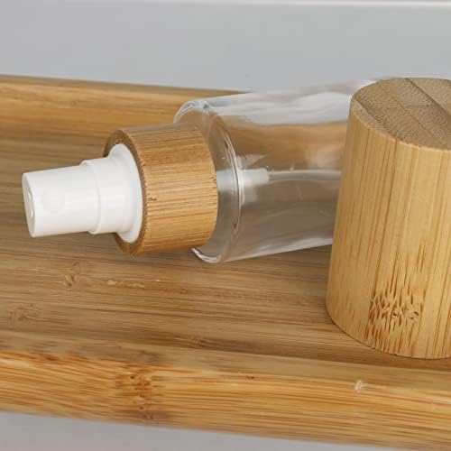 Cosidea 6 парчиња празни 1oz / 30ml бамбус капаче чисто стакло шише со спреј со ситна магла за глава за течни парфеми, шишиња со тонер