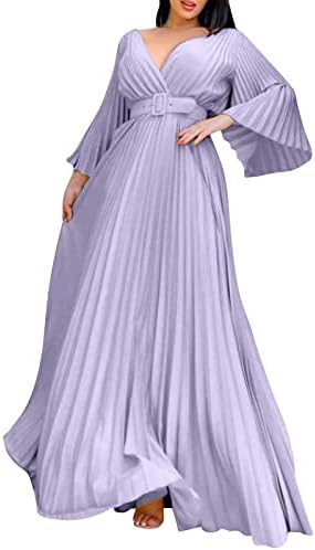 Deepенски длабок V врат плус големина вечерен фустан со долги ракави со фустани за појас жени плус големина формална