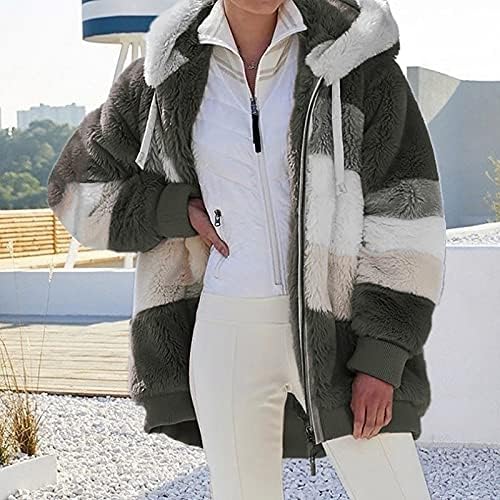 Преголема лента палто качулка отворена облека руно зип јакна жени плус големина зимска топла кадифен