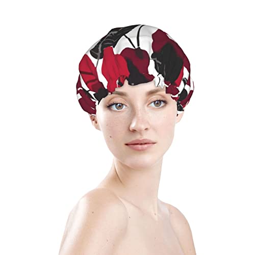 Womenените што можат да се користат затегнати полите на косата, јапонски цреша цвет двојни слоеви водоотпорна капа за бања за туширање