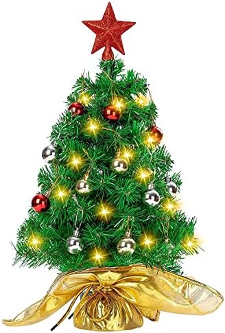 Eidоидоми 23 инчен таблета елка, вештачко мини Божиќно дрво со LED жица светла и украси, Божиќна новогодишна декорација на дрво