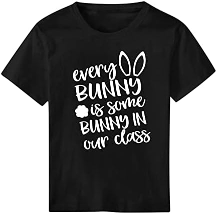 Womenените Велигденски ден врвови кошула со кратки ракави екипа на екипажот симпатична зајачка писмо печатена маица обична лабава маичка