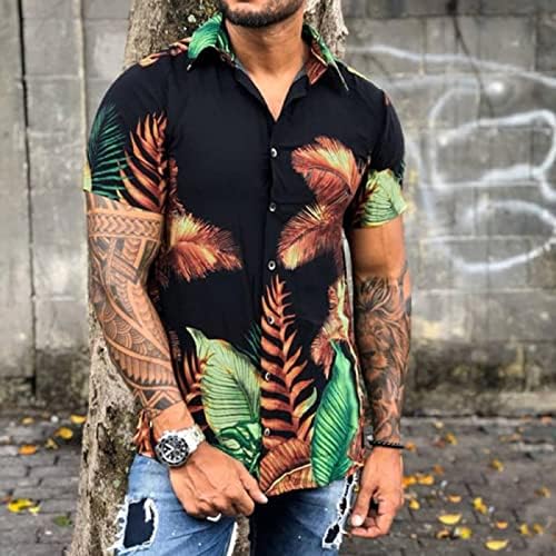 Zdfer Машки лисја цветници на лекови кошули со кратки ракави Хавајски кошула лето секојдневен одмор на плажа на плажа врвови