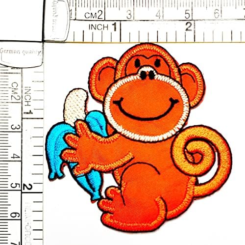 Кленплус 3 парчиња. Портокал Мајмун Јадење Банана Цртан Филм Лепенка Извезени Симпатична Мајмун Железо На Значка Шие На Печ Облека Везење Апликација