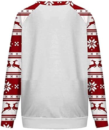 Женски моден случај на обичен темперамент пуловер Божиќен цветен принт со долг ракав со долг ракав