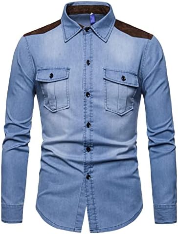 Jeke-DG тексас шек јакна со долги ракави кошули фармерки за бизнис бренд копче надолу облечена облека крпеница каубојски пад