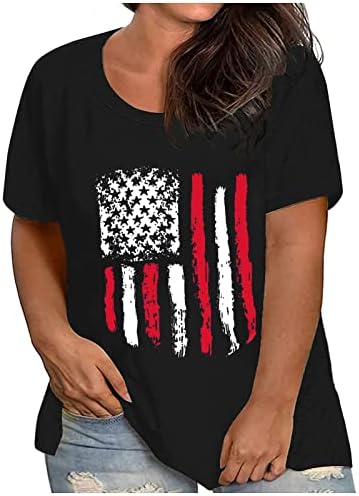 HGCCGDU Денот на независноста кошула плус големина 4 -ти јули облеки за жени 2023 патриотски кошули Американско знаме печатено