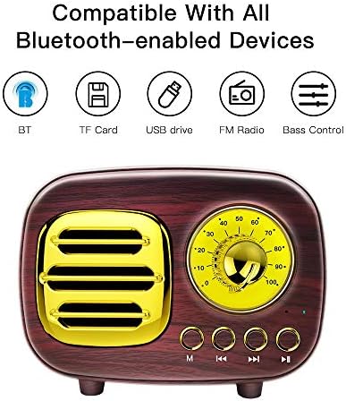 Преносен Bluetooth Ретро звучник Дрвено мини радио, Bluetooth, телефонски телефон, батерија што се надополнува, силно подобрување