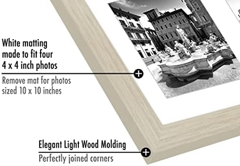 AmericanFlat 10x10 Колаж Рамка за слика во светло дрво - прикажува рамки за слики со колаж 4x4 за wallид со 4 отвори - композитно дрво со стакло