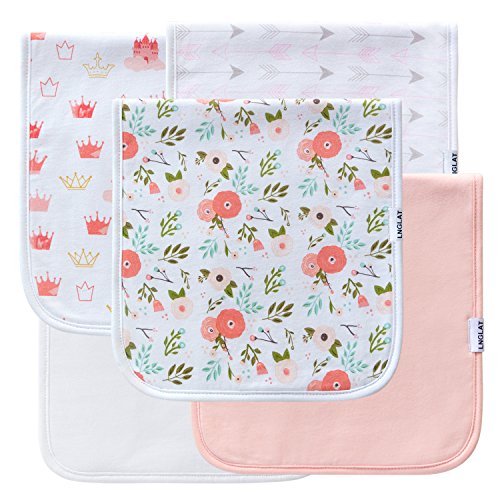 Lnglat 5-пакет бебешка крпа за девојчиња, органски памук, троен слој, густ, мек и апсорбирачки, пукачки партали за сет за туширање